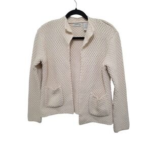 ORVIS Women's Crochet Textured Cotton Open Front Cardigan Sweater Size S In Crea